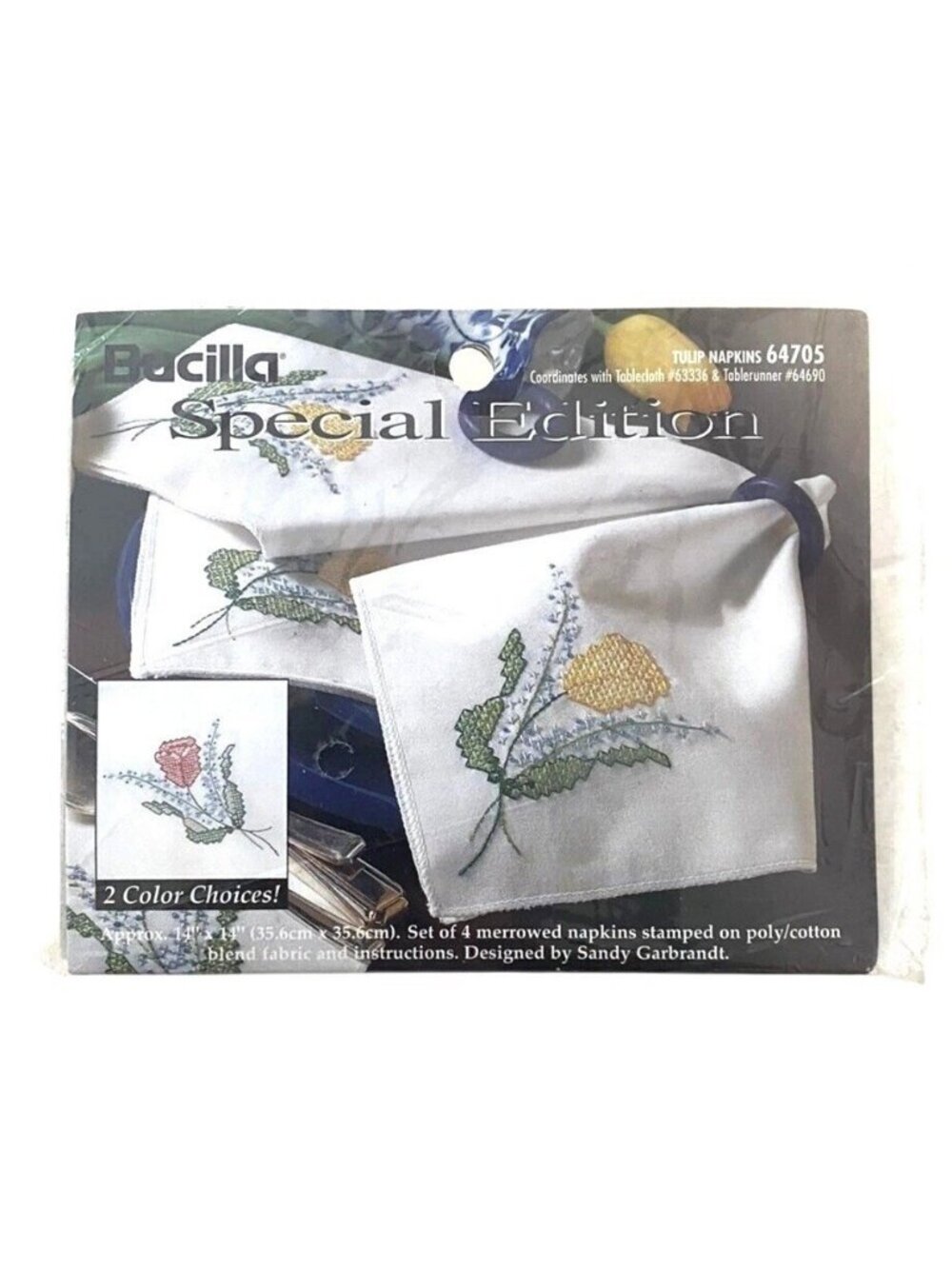 Vintage Bucilla Special Edition 4 Tulip Napkins Stamped Cloth Only 64705 14"x14"